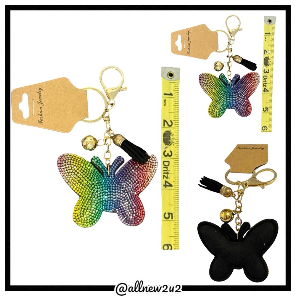 Bejeweled Butterfly Multicolored Goldtone Keychain Bag Charm - Picture 2 of 7